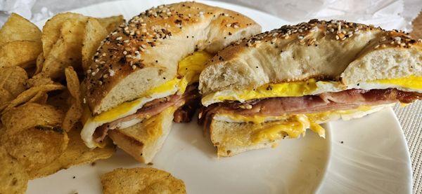 Everything bagel double meat and egg