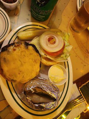 Cheese burger with a baked potato