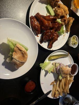 Wings, burger, fries. All delish!