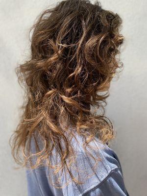 Natural curl - Cut and diffused with a light curl cream by Moroccan Oil curl cream.