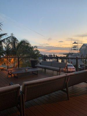 Sunset in the ocean side from front of restaurant