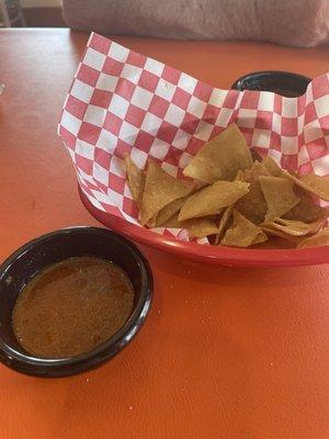 Homemade chips and salsa.