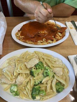 Chicken broccoli ziti and chicken parm