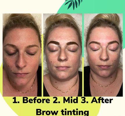 Brow tinting before and after.