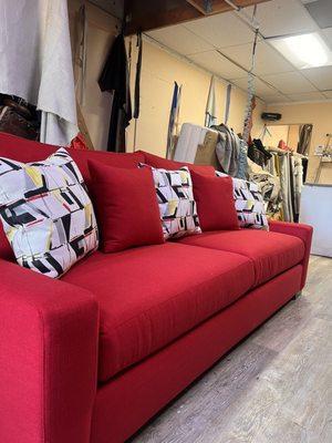 Office sofa recovered in performance fabric