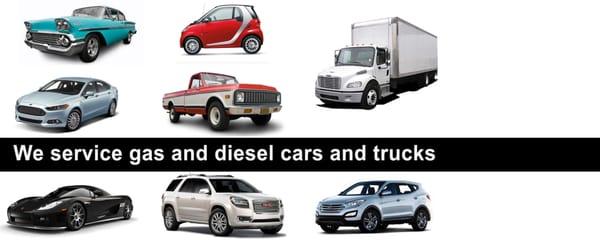 We service all makes and models of cars including diesel cars and trucks.