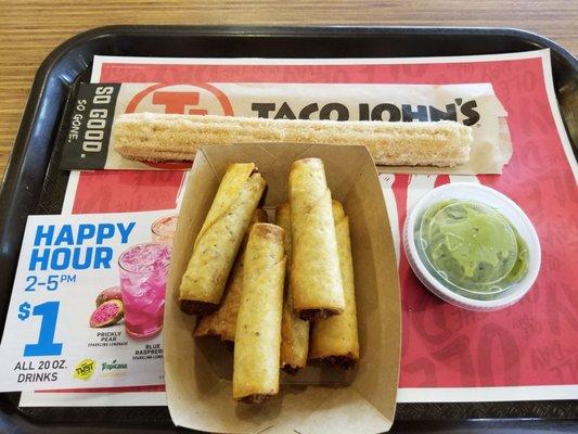 MexiRolls with guacamole and a churro