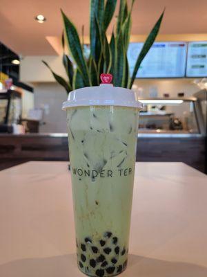 Matcha milk tea with boba