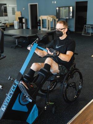 Come check out the Myocycle! A functional electrical stimulation bike to help you maximize muscle contraction.