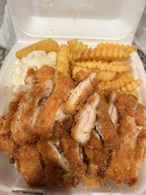 Chicken Katsu with fries and Mac salad