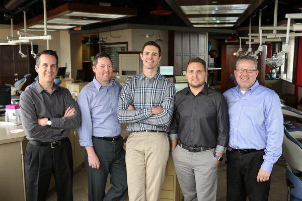 Our five orthodontists, Dr. Amy, Dr. Power, Dr. Theobald, Dr. Sparks and Dr. Archer