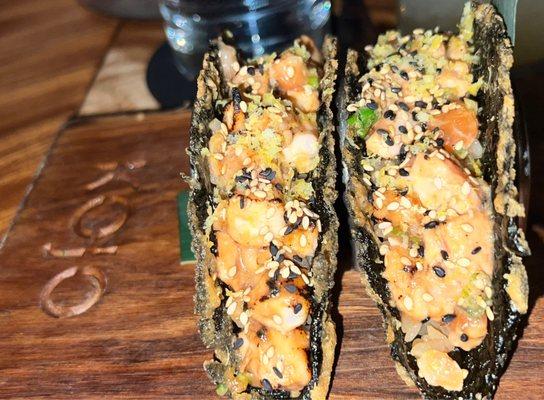 Salmon and Tuna Nori taco