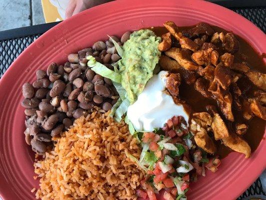 Chicken mole with rice and black beans