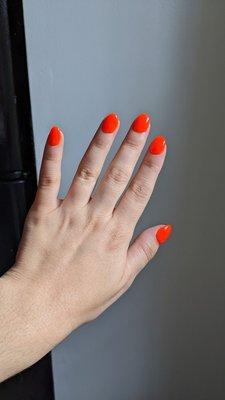 Dip manicure  neon orange .