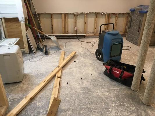 Demo of a flooded basement after a pipe burst.