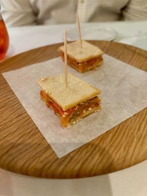 Amuse Bouche: roasted pepper sandwich