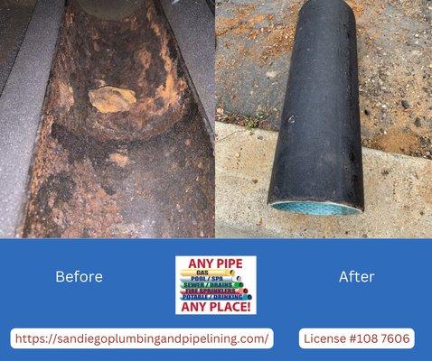 San Diego cast iron pipelining before and after