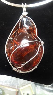 Huge Amber Pendant in one of my special Sterling wraps!