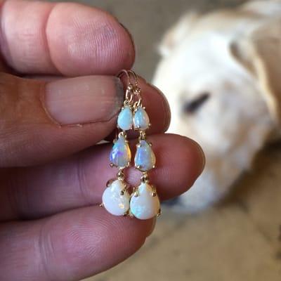 Opal and 14K 3 tier earrings.