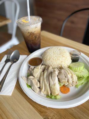 Hainan Steamed Chicken and Thai Iced coffee