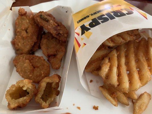 Jalapeño bites (looks nothing like the pic that's on their website) & waffle fries