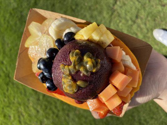 Papaya Bowl with acai sorbet