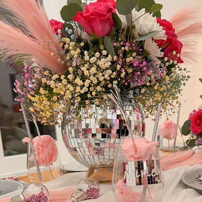 Large Disco Ball Centerpiece with feathers