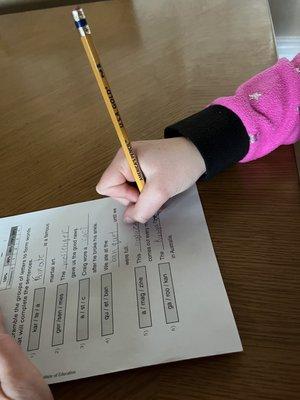 My child completing a worksheet that helped and built her success.