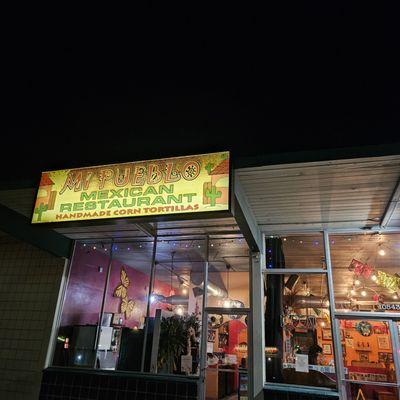 The restaurant's illuminated sign.