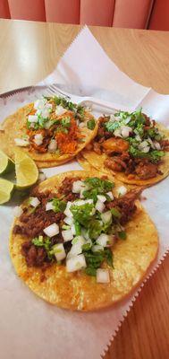 Taco Tuesday $2.50/taco. Chorizo, pork & pineapple,  chicken, all with standard cilantro and onion