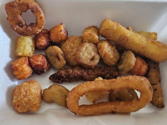 Missing a cheesestick because I ate it before the pic, comes with side of marinara, ranch, and honey mustard Appetizer Sampler