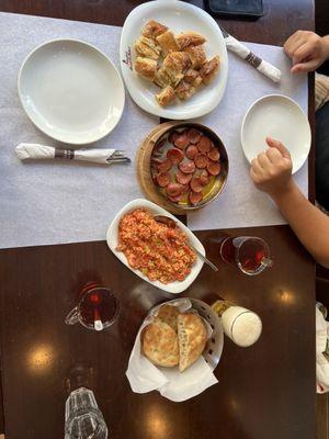 Hand Crafted Filo Borek Soujouk plate Menemen with soujouk