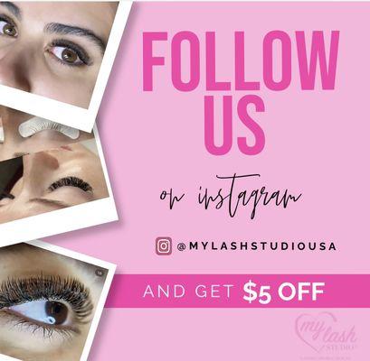 Follow us on instagram: @mylashstudiousa. And receive $5 off.