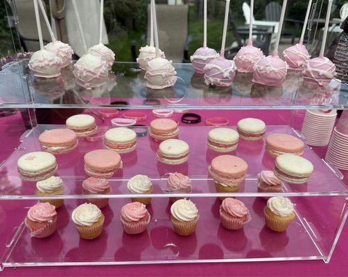 Cake pops, macaroons, and mini-cupcakes.