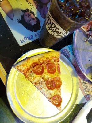 Pepperoni Pizza and a ice cold Dr. Pepper