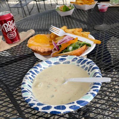 Salmon Chowder and Salmon Burger