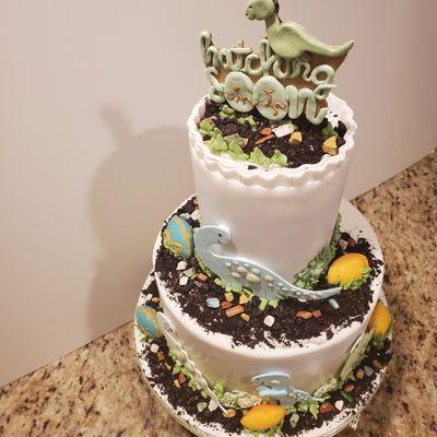 Dinosaur inspired baby shower cake all decorations are edible