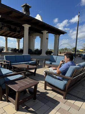 Drinking a cappuccino just outside O&A Lakewood Ranch.