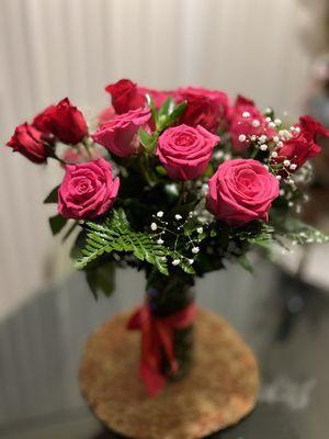 Two dozen of red and pink beautiful roses for my wife's birthday.