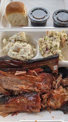 Brisket, slaw, and tater salad.  Look at that bark.  All stellar