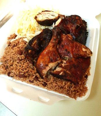 Jerk chicken, rice & peas.