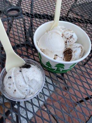 Kiddie scoop vegan cookies and cream, two scoops vegan appalachai and thin mint hemp milk