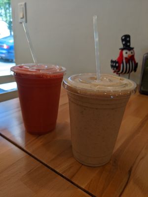 Strawberry Mango and Peanut Butter Banana Smoothies