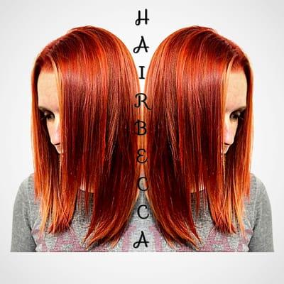 red color melt and color block using wella color touch demi hair color. and Brazilian blowouts Split End Repair Treatment