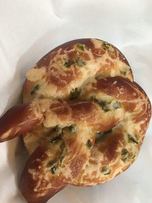 Yummy, warm Asiago and jalapeño pretzel ($5).