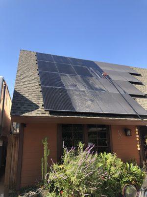 Solar Panel Cleaning Job using Specialized Water Fed Pole and Pure Water System