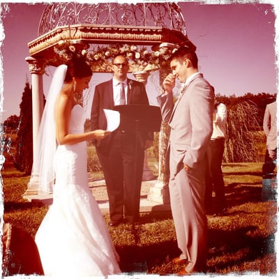 Exchanging of vows in front of gazebo - Jesse & Nick Wedding: Aug. 10, 2013