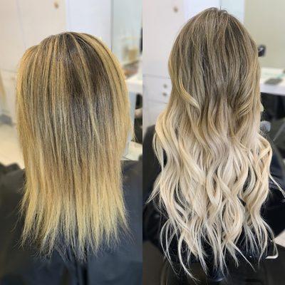 Transformstion Thursday! Balayage & 22inch tape in extension application for this gorgeous girl