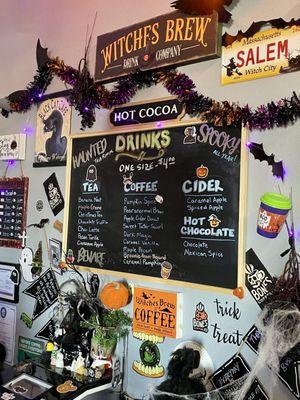 Drink menu for teas, coffee, and cider