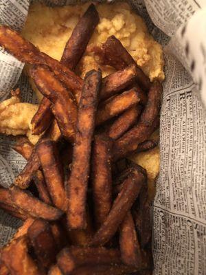 Fish and sweet potato fries! Excellent! Fish is pollack!